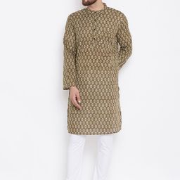 even Men Brown Printed Straight Kurta-45