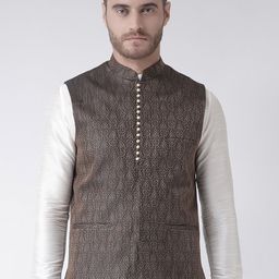 DEYANN Men Black Woven Design Nehru Jacket-42