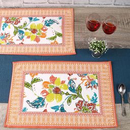 HOME AFFAIRS Set Of 6 Orange & White Ethnic Motifs Cotton Table Placemats-46