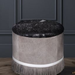 IMUR Grey & Black Pure Leather Pouffes-image-26