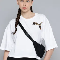 Puma Leo Luxe Brand Logo Drop-Shoulder Sleeves Pure Cotton Oversized Short T-shirt-image-28