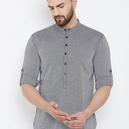 even Men White & Black Woven Design Straight Kurta-image-75
