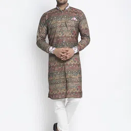 Benstoke Men Brown & White Printed Sherwani Set-image-11