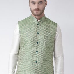 DEYANN Men Green Printed Nehru Jacket-46