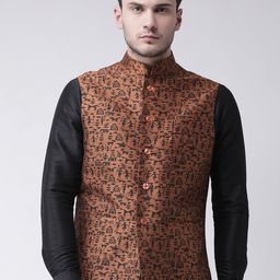 Deyann Men Copper-Coloured Printed Nehru Jacket-54