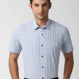 Peter England Men Blue & White Regular Fit Checked Formal Shirt-picture-31