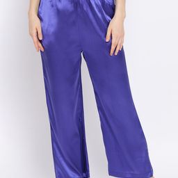 Oxolloxo Women Blue Satin Finish Solid Lounge Pants-image-73