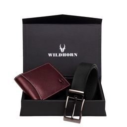 WildHorn Men Maroon & Black RFID Protected Genuine Leather Accessory Gift Set-image-66