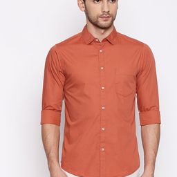 Dennis Lingo Men Orange Slim Fit Solid Casual Shirt-image-94