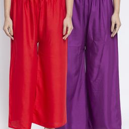GRACIT Women Red & Violet Solid Flared Palazzos-image-30
