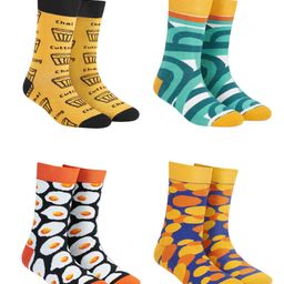 Dynamocks Unisex Pack of 4 Multicoloured Patterned Calf-Length Socks-11