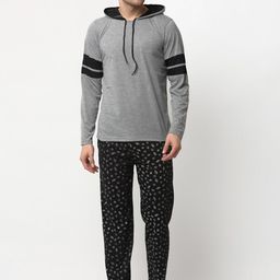 VIMAL JONNEY Men Grey Melange & Black Solid Night suit-image-25