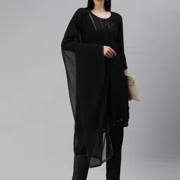 KALINI Black Embroidered Unstitched Dress Material-image-43