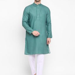 Hangup Men Green & White Solid Kurta with Pyjamas-32