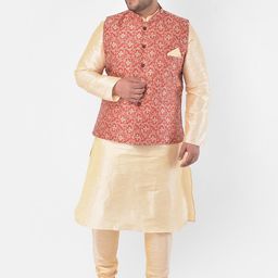 DEYANN PLUS Men Red Embroidered Kurta with Churidar-24