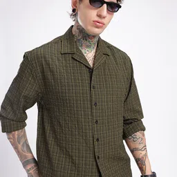glitchez Cool Vibe Seersucker Checked Relaxed Fit Shirt-image-10