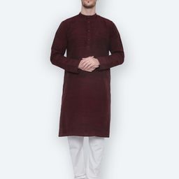 Latest Chikan Garments Men Maroon Floral Kurta-image-17