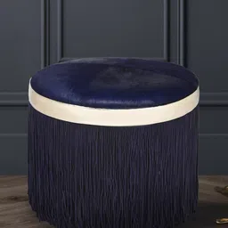 IMUR Navy Blue & Beige Solid Leather Pouffs-20