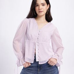 glitchez Dobby Weave Semi-Sheer A-Line Top-picture-19