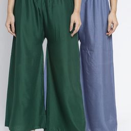 GRACIT Women Grey & Green Solid Flared Palazzos-picture-4