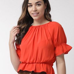 Sera Women Orange Solid Cinched Waist Top-picture-7