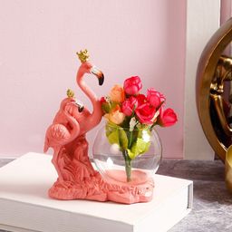 TAYHAA Pink & Transparent Flamingo Showpiece With Glass Bowl-image-14