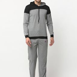 VIMAL JONNEY Men Grey Melange & Black Colourblocked Night suit-image-101