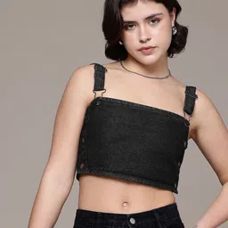 The Roadster Life Co. Shoulder Straps Pure Cotton Denim Crop Top-picture-44