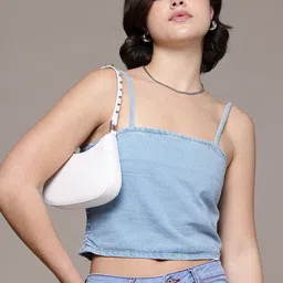 The Roadster Life Co. Shoulder Straps Smocked Detail Pure Cotton Denim Crop Cami Top-image-42