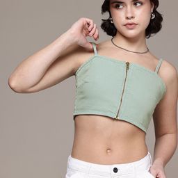 The Roadster Life Co. Shoulder Straps Pure Cotton Denim Crop Cami Top-picture-30