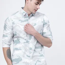 HIGHLANDER Men White & Blue Slim Fit Printed Casual Shirt-picture-44