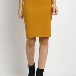 NEUDIS Women Mustard Yellow Self Design Pencil Knee Length Skirt-image-61