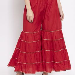 Clora Creation Women Red & Gold-Toned Hem Design Flared Gharara-16