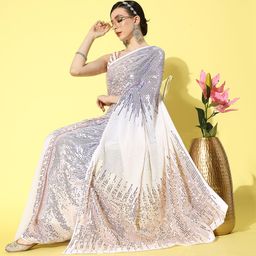 Mitera Blue & Purple Embellished Sequinned Pure Georgette Saree-19