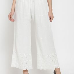 Clora Creation Women White Embroidered Straight Palazzos-46