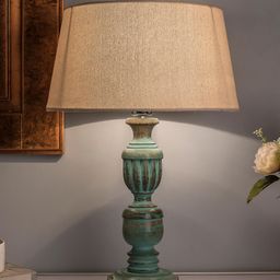 Homesake Blue Solid Algae French Trophy Carved Handcrafted Table Lamp with Shade-46