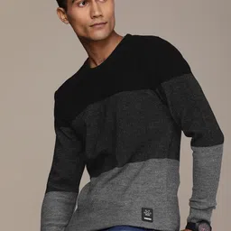 WROGN Pure Cotton Colourblocked  Knitted Pullover-image-93