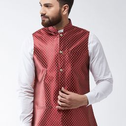 SOJANYA Maroon & Gold Woven Design Nehru Jacket-51