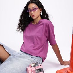 Kook N Keech Solid Drop-Shoulder Sleeves Oversized T-shirt-image-56