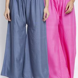 GRACIT Women Pink & Grey Solid Wide Leg Palazzos-image-64