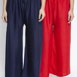 GRACIT Women Red & Navy Blue Solid Flared Palazzos-image-22