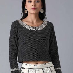 W Women Black & White Monochrome Regular Crop Top-image-76