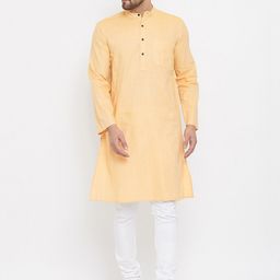 even Men Yellow Solid Pure Cotton Kurta-image-21