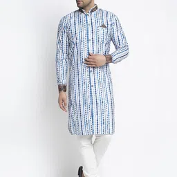 Benstoke Men White & Blue Printed Sherwani Set-image-18