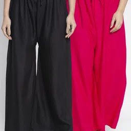 GRACIT Women Black & Pink Solid Flared Palazzos-image-80