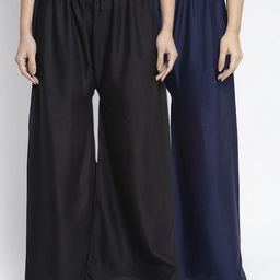 GRACIT Women Black & Navy Blue Solid Wide Leg Palazzos-image-51