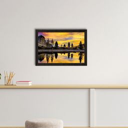 eCraftIndia Yellow & Black Scenic Lake Side View Wall Art-26