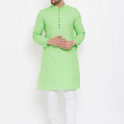 even Men Green Solid Pure Cotton Straight Kurta-image-90