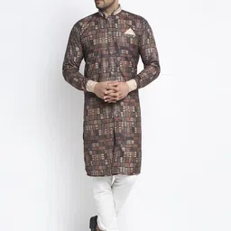 Benstoke Men Black & Brown Printed Sherwani Set-image-47