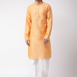 SG LEMAN Men Orange & White Woven Design Kurta with Pyjamas-image-94